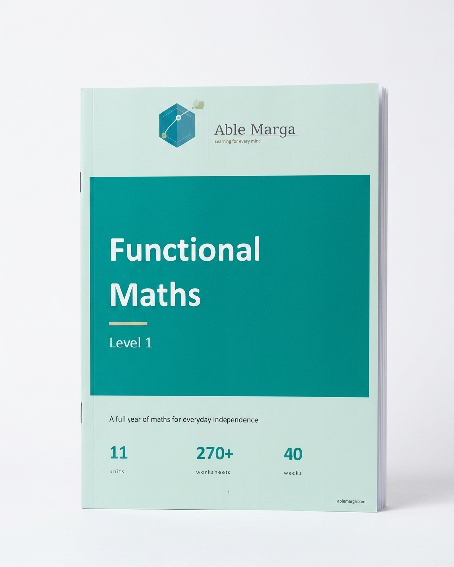 Able Marga Functional Maths Level 1 curriculum workbook cover