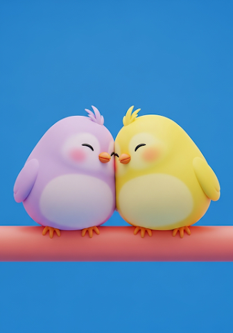 Cute Stylized Birds on Branch