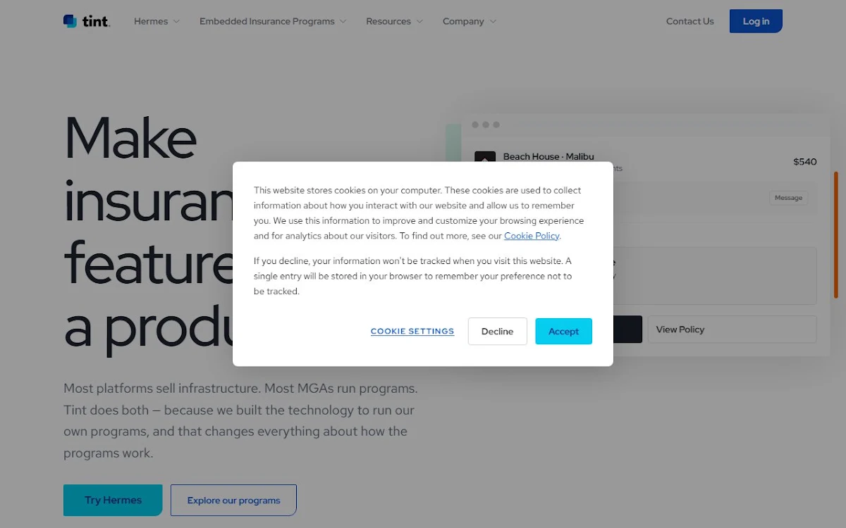 Captura de Tint Insurance Platform