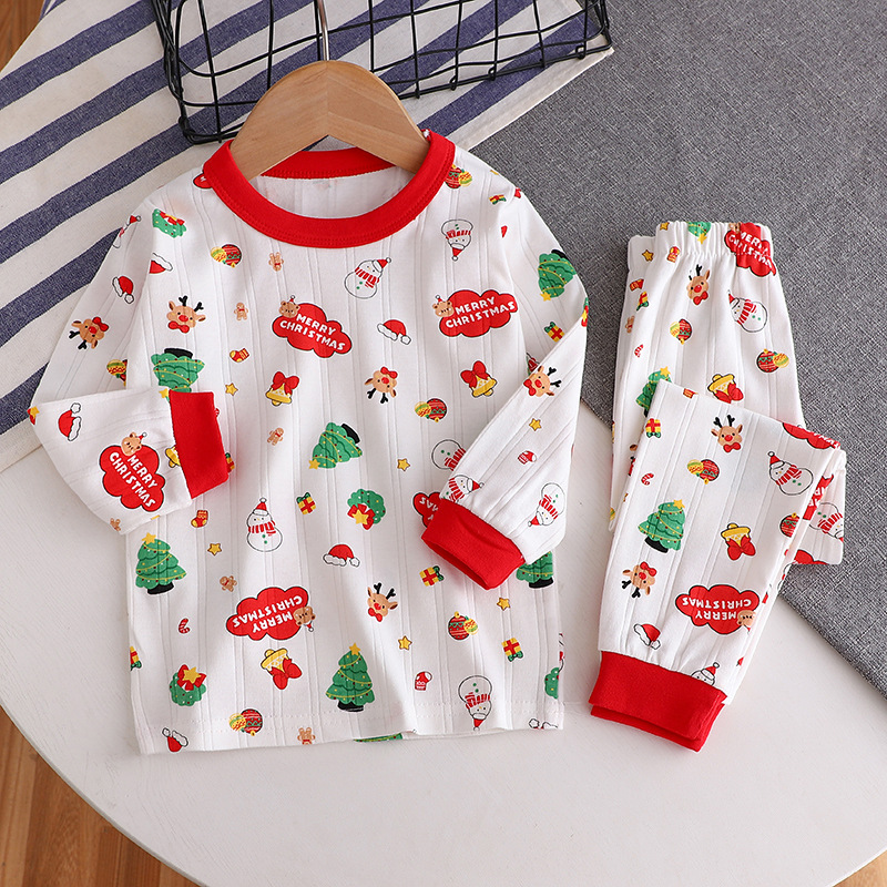 Kids' cotton pajama set with jacquard pattern