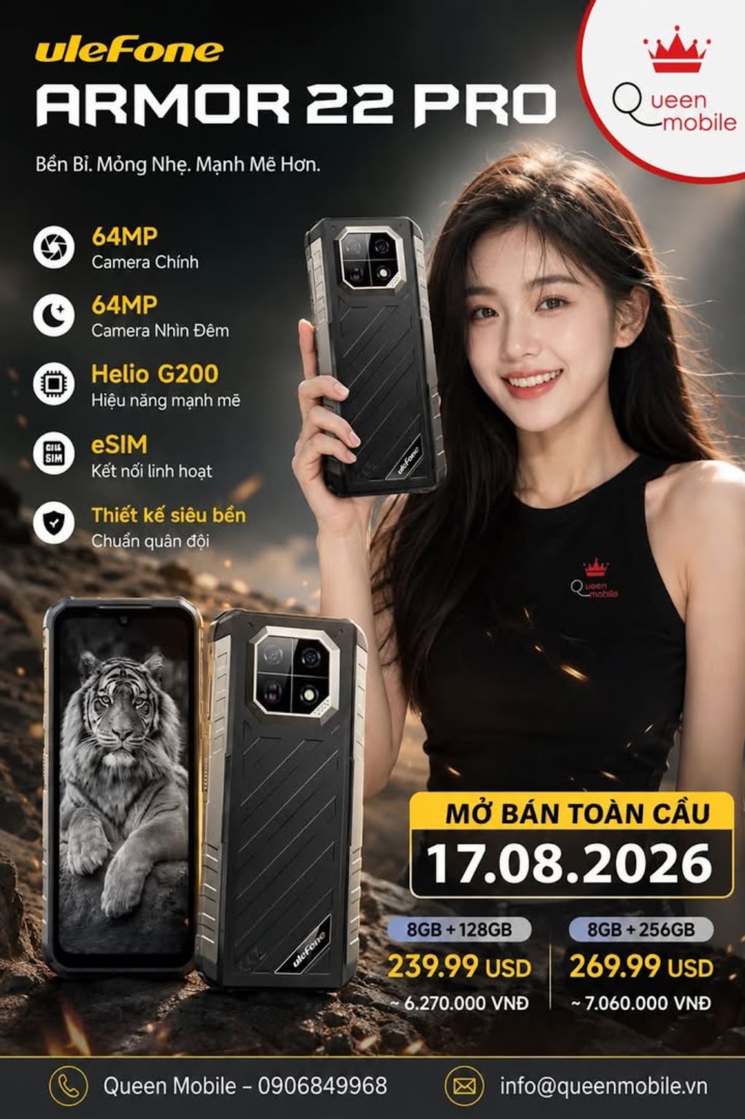 Ulefone Armor 22 Pro ra mắt toàn cầu, nâng cấp Helio G200, camera đêm 64 MP và hỗ trợ eSIM #Ulefone #UlefoneArmor22Pro #Armor22Pro #DienThoaiBenBi #RuggedPhone #HelioG200 #eSIM #Ca