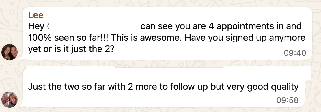 4 appointments, 2 closes