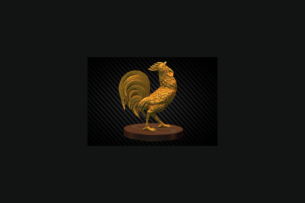 Golden rooster figurine in-game item render — one of the five Can't Drink Away Skill quest items