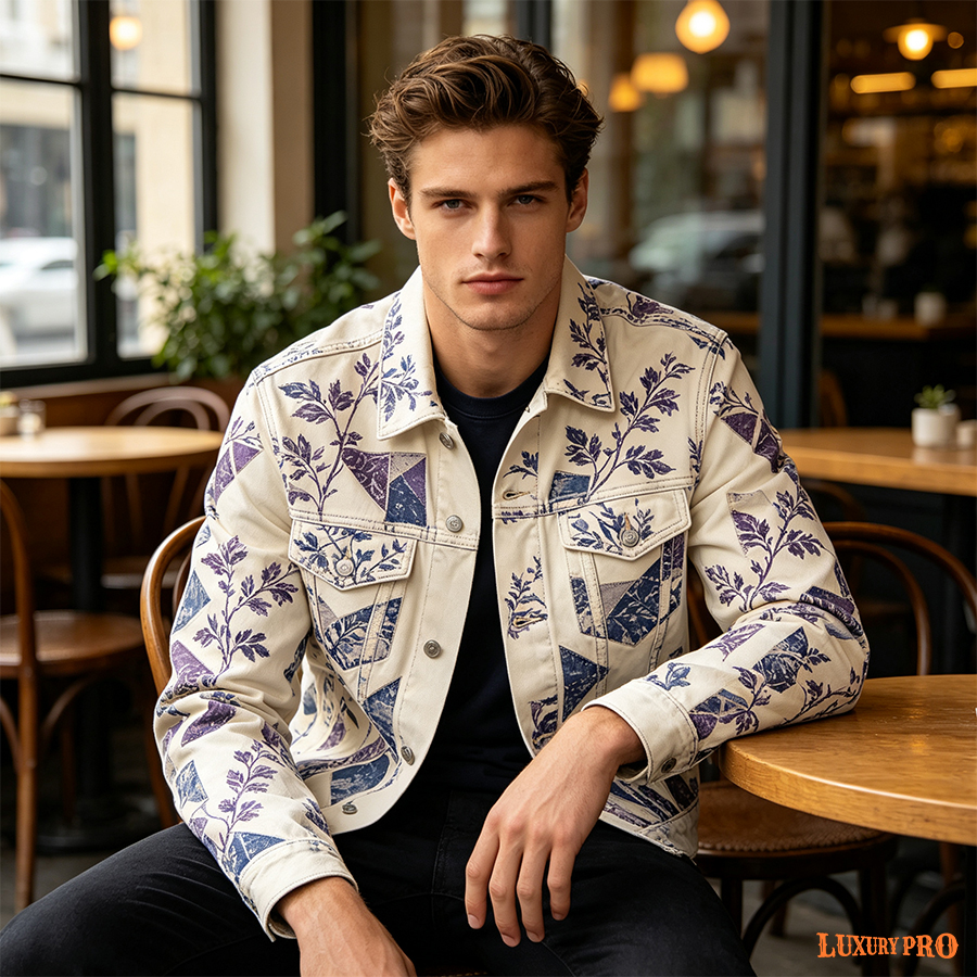 AOP Faux Denim Jacket