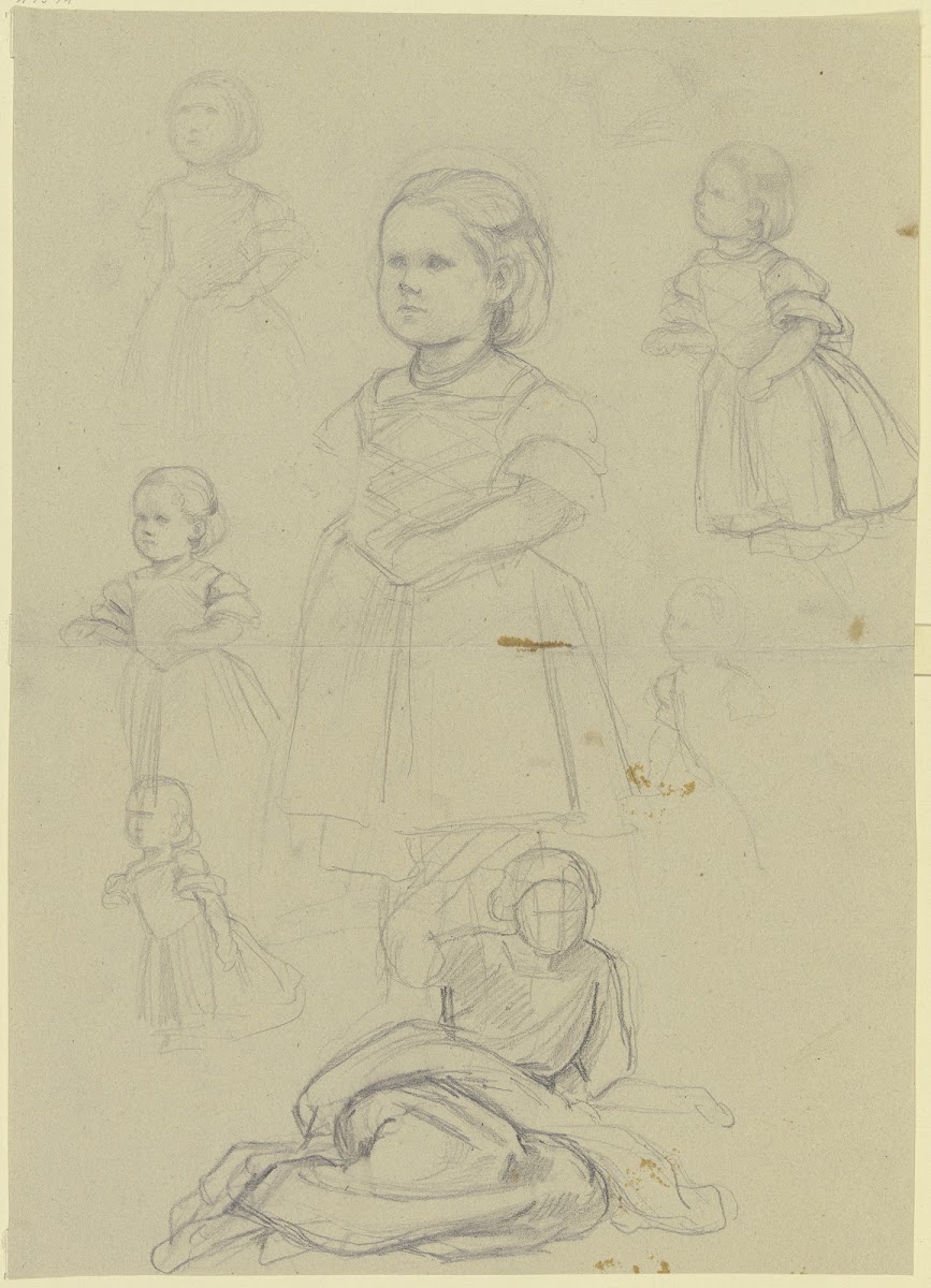 Studienblatt Stehendes Kleinkind und Weinleserin ca 1856