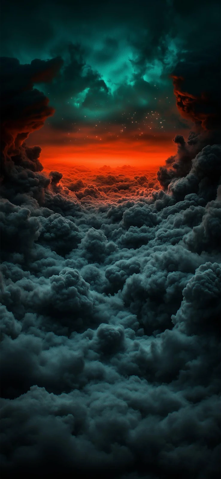 Fiery Horizon Through Stormy Clouds - Digital Art Full HD iPhone Wallpaper (1080x2341)
