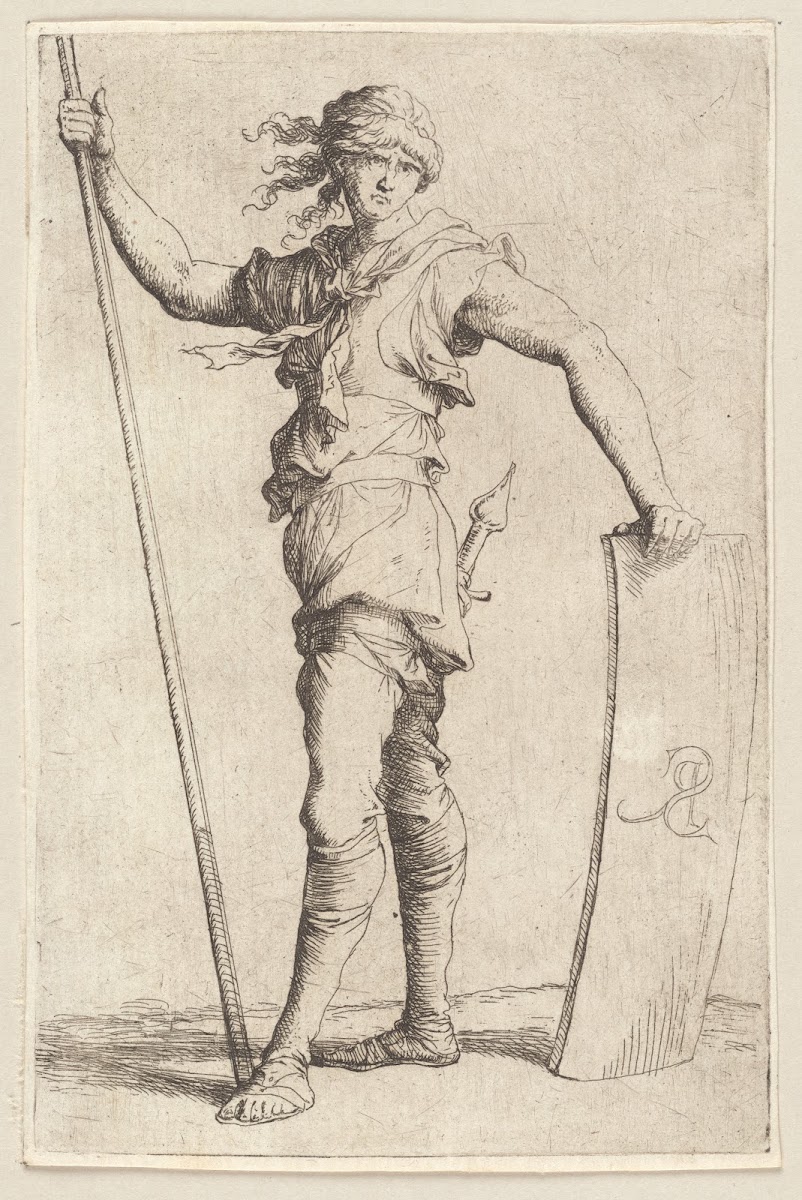 Soldier Holding a Cane and His Shield Facing Left 1656   1657
