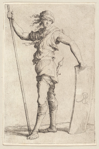 Soldier Holding a Cane and His Shield Facing Left 1656   1657