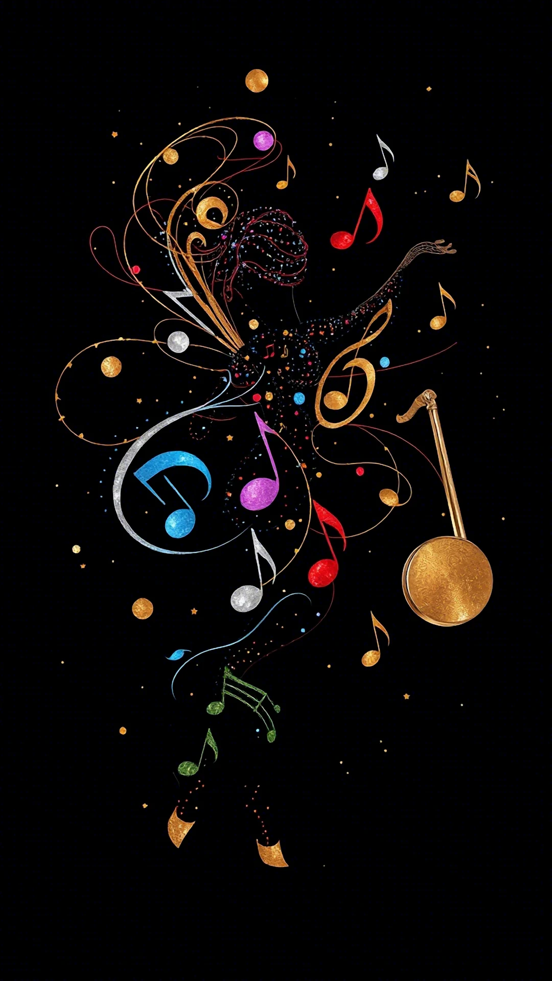 Abstract Musical Notes Dancer Silhouette on Black - Free 4K mobile Wallpaper