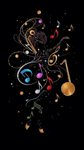 Abstract Musical Notes Dancer Silhouette on Black