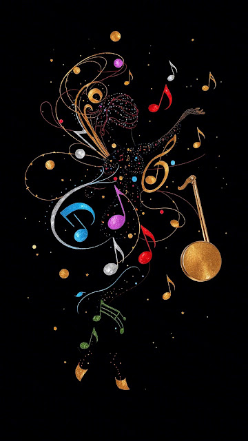 Abstract Musical Notes Dancer Silhouette on Black - Free mobile Wallpaper