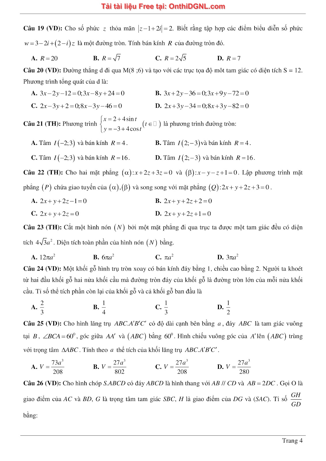 1300 bài tập môn Toán - Ôn thi ĐGNL ĐHQG Hà Nội Phần 11
