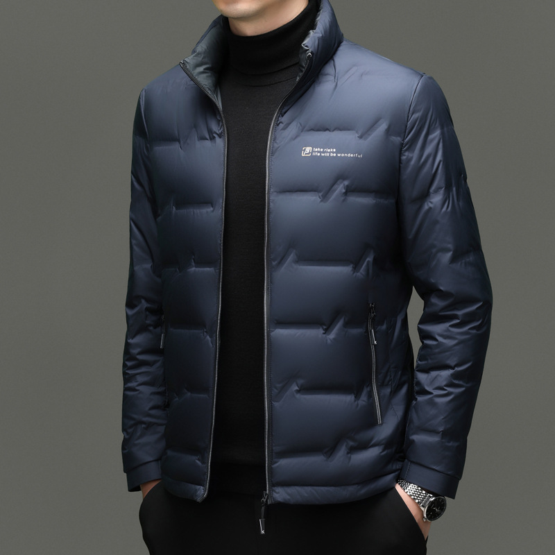 Lightweight men's down jacket with stand-up collar