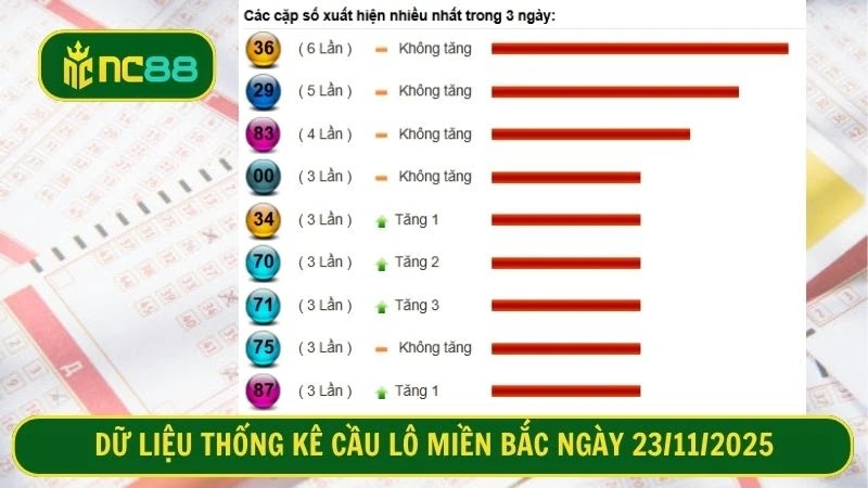 Dữ liệu thống kê cầu lô miền Bắc ngày 23/11/2025