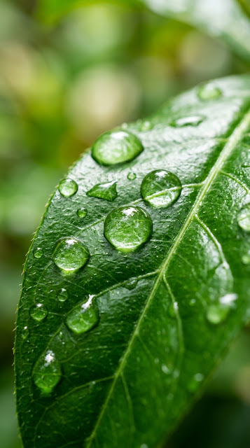 Macro Photography Of Water Droplets On A Green Leaf - Free mobile Wallpaper