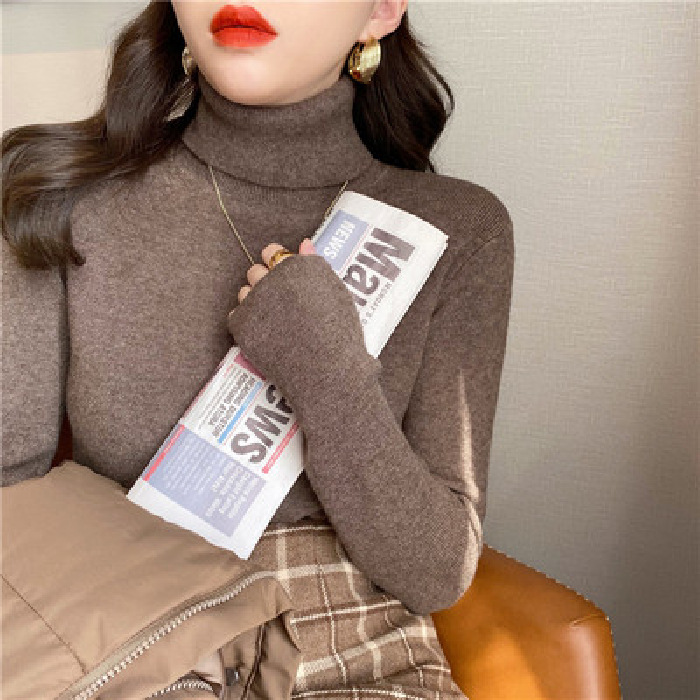 Women's knitted sweater with a stand-up collar, slim fit