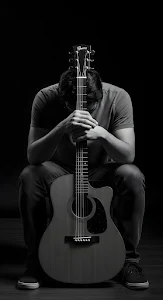 Dramatic Low Key Musician Portrait Acoustic Guitar Monochrome Art