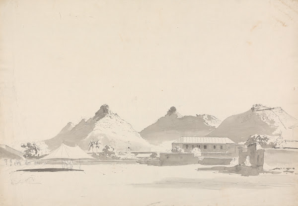 Military Encampment with Forts on Hills Behind