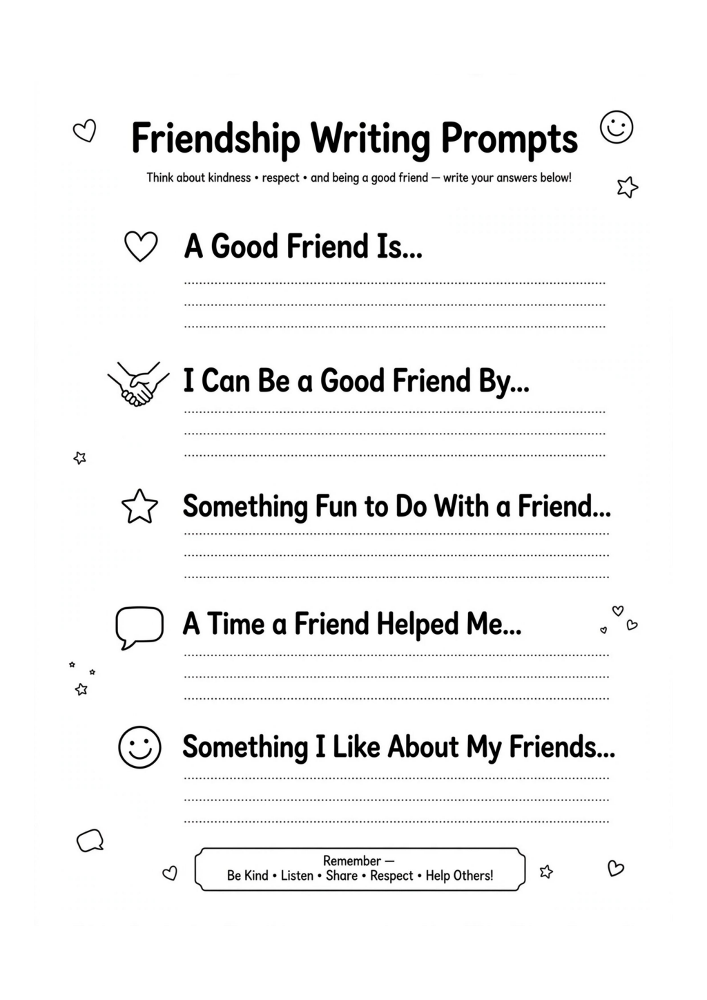 Friendship Writing Prompts Worksheet