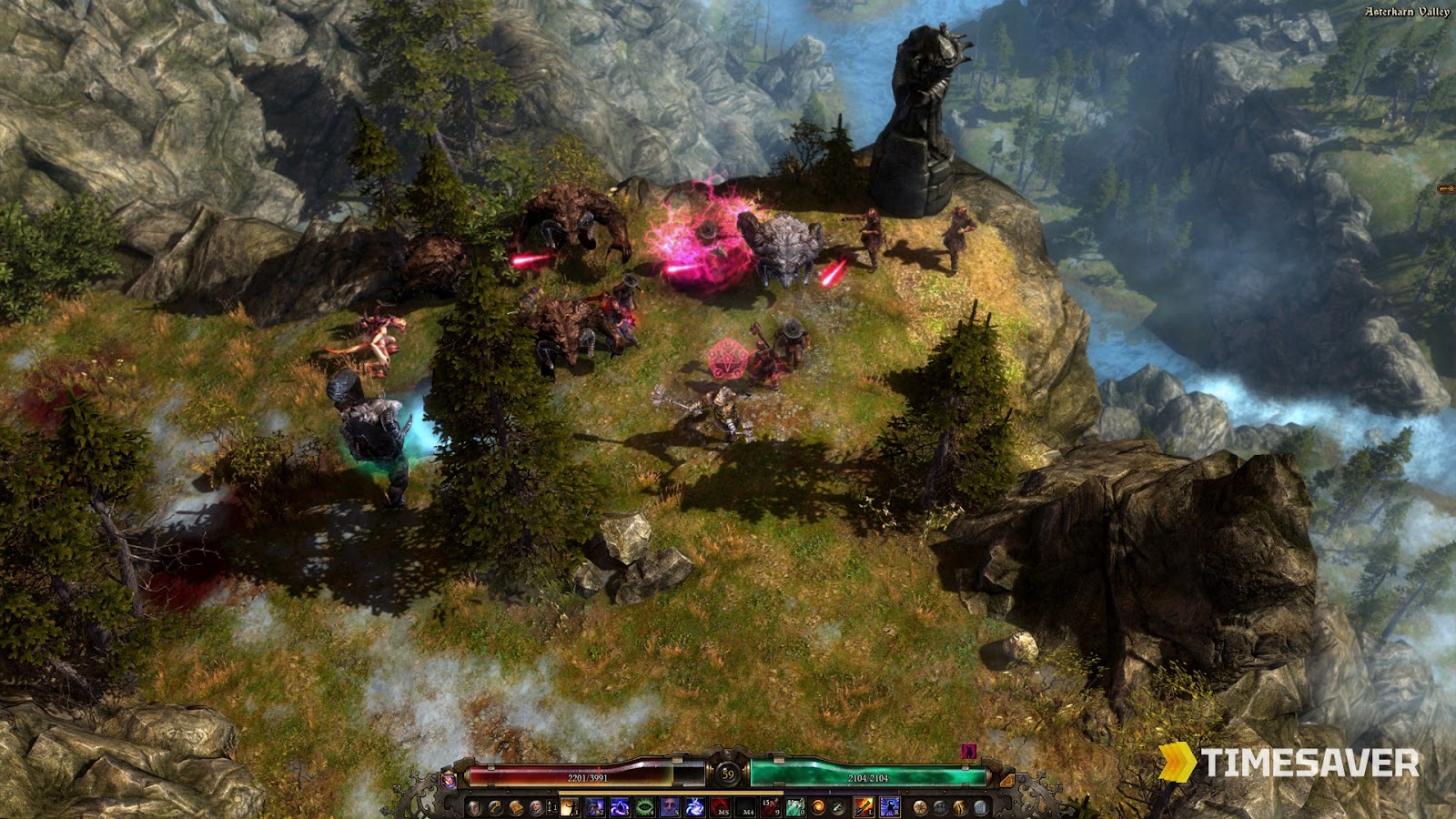 A Grim Dawn character fighting in a grim, ruined wasteland environment