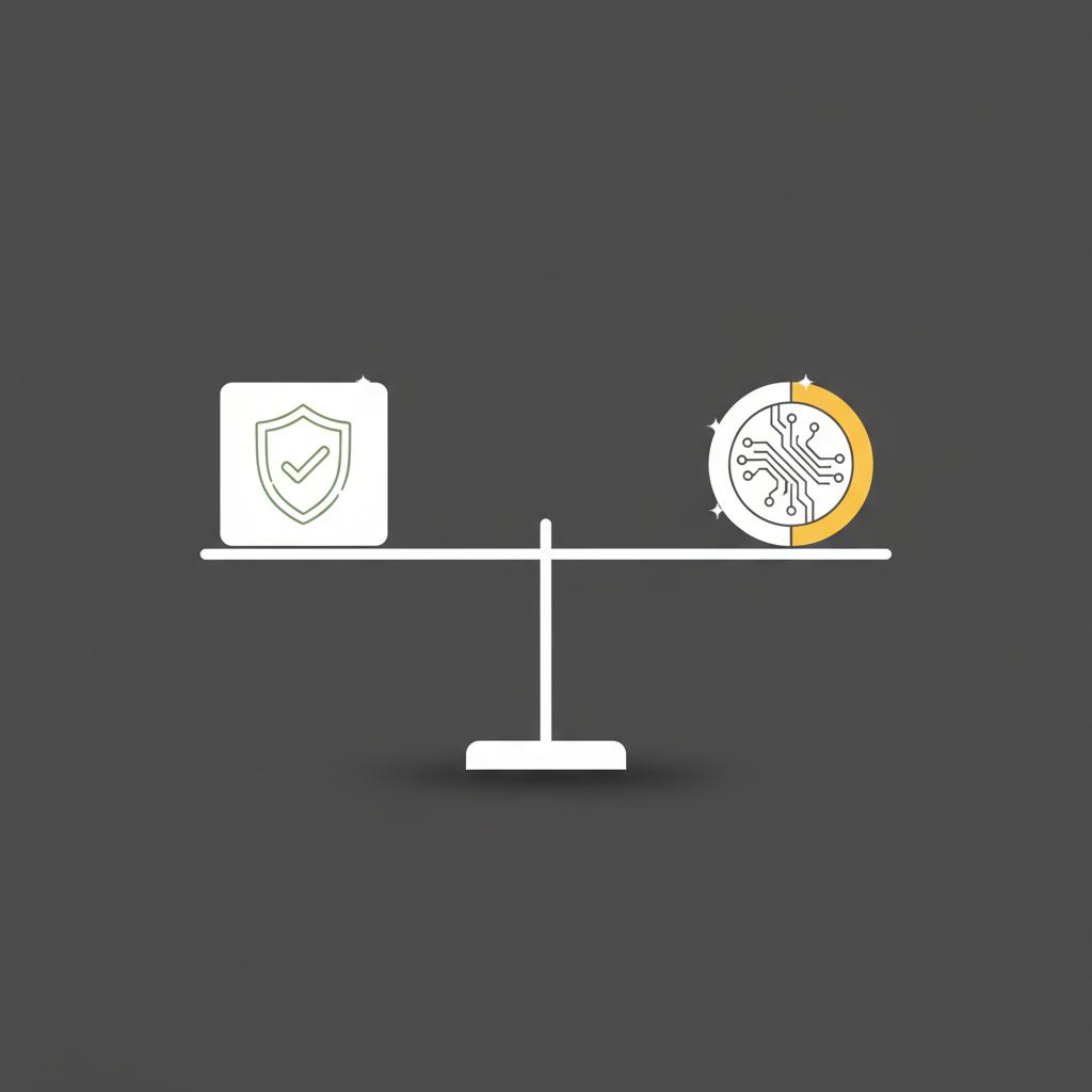 Minimalist 2D vector balance scale showing a fiduciary duty shield opposite a stylized crypto coin representing crypto 401k in Finance Police brand colors