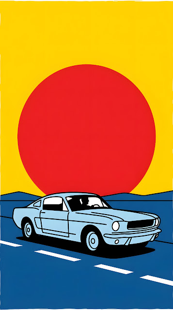 Minimalist Pop Art Illustration of a Blue Vintage Sports Car - Free mobile Wallpaper