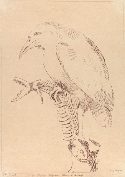 Bird holding fish skeleton 1740