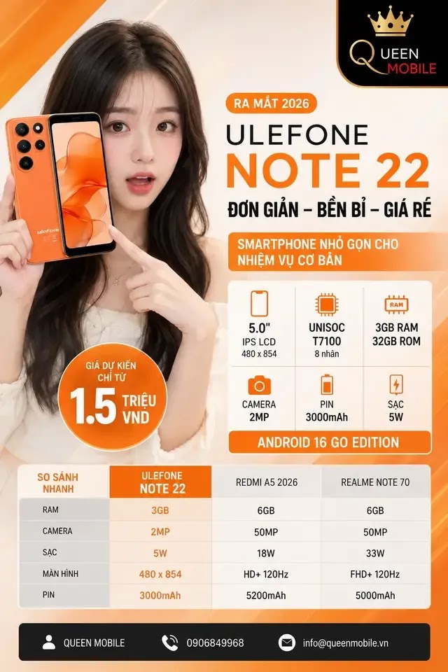 ULEFONE NOTE 22 GÂY BÃO MẠNG VÌ CẤU HÌNH “XUYÊN KHÔNG” TỪ 2010 😲📱 #UlefoneNote22 #Android16 #Smartphone2026 #TinCongNg