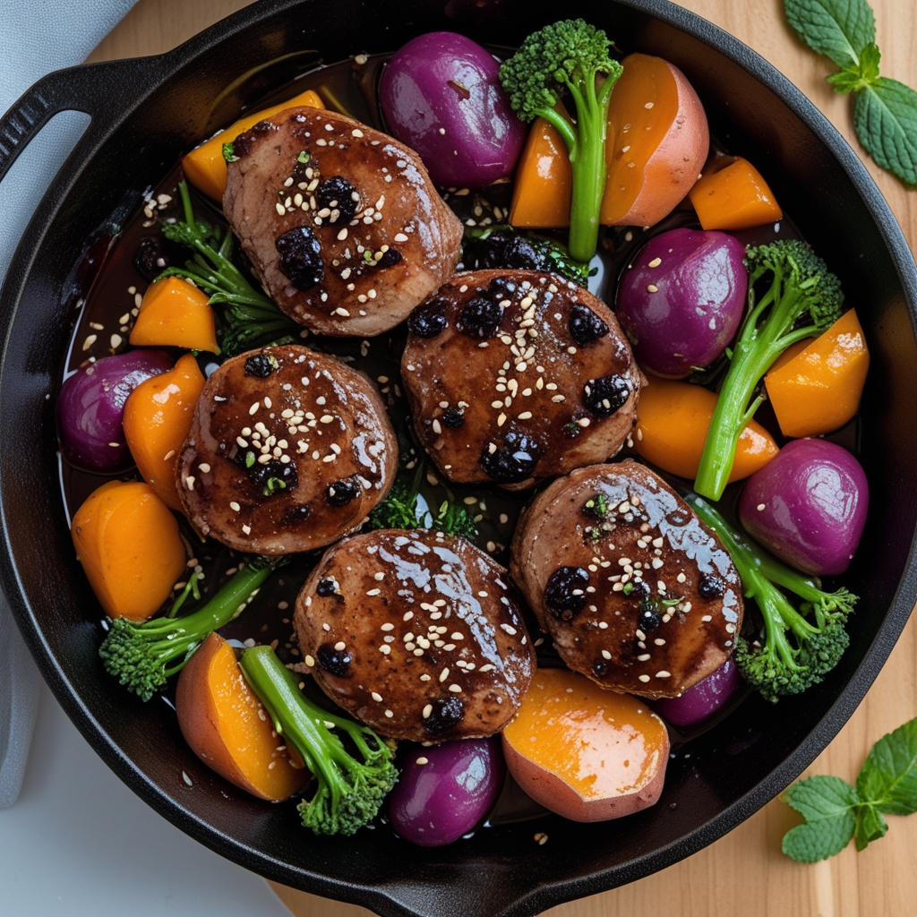 Smoked Blackberry Bourbon Venison Tenderloin Skillet with Rainbow Veggie Confetti