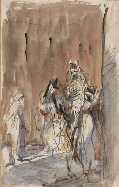 Straat met figuren waaronder een ruiter 1923