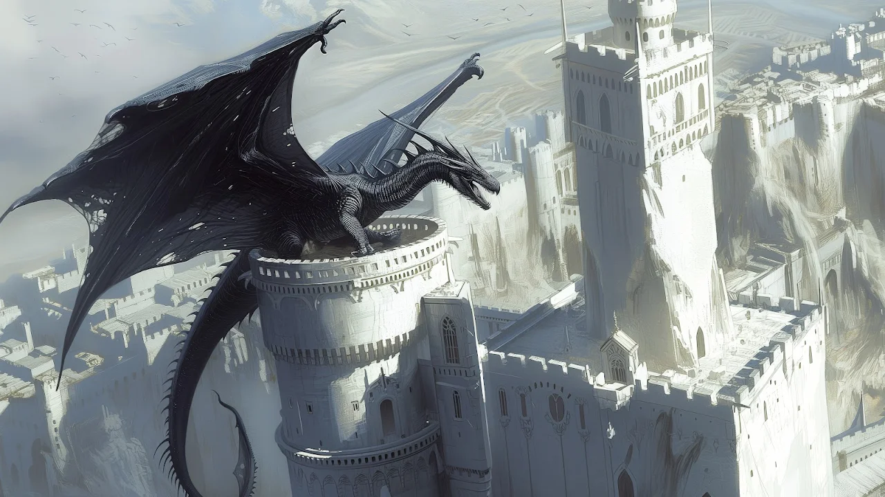 Ai Art, Illustration, Black, Dragon, White 5K Desktop Wallpaper