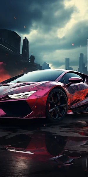 Ai Art, Sports Car, Fire, Smoke, Clouds 5K Wallpaper Background