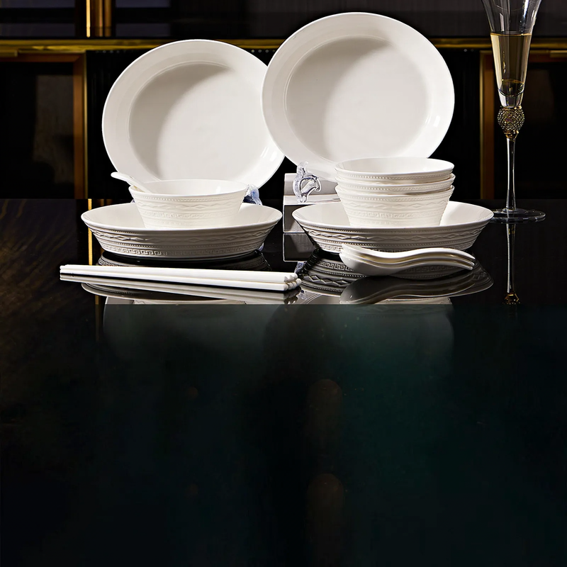 Porcelain dinnerware set with gold rim, luxury design