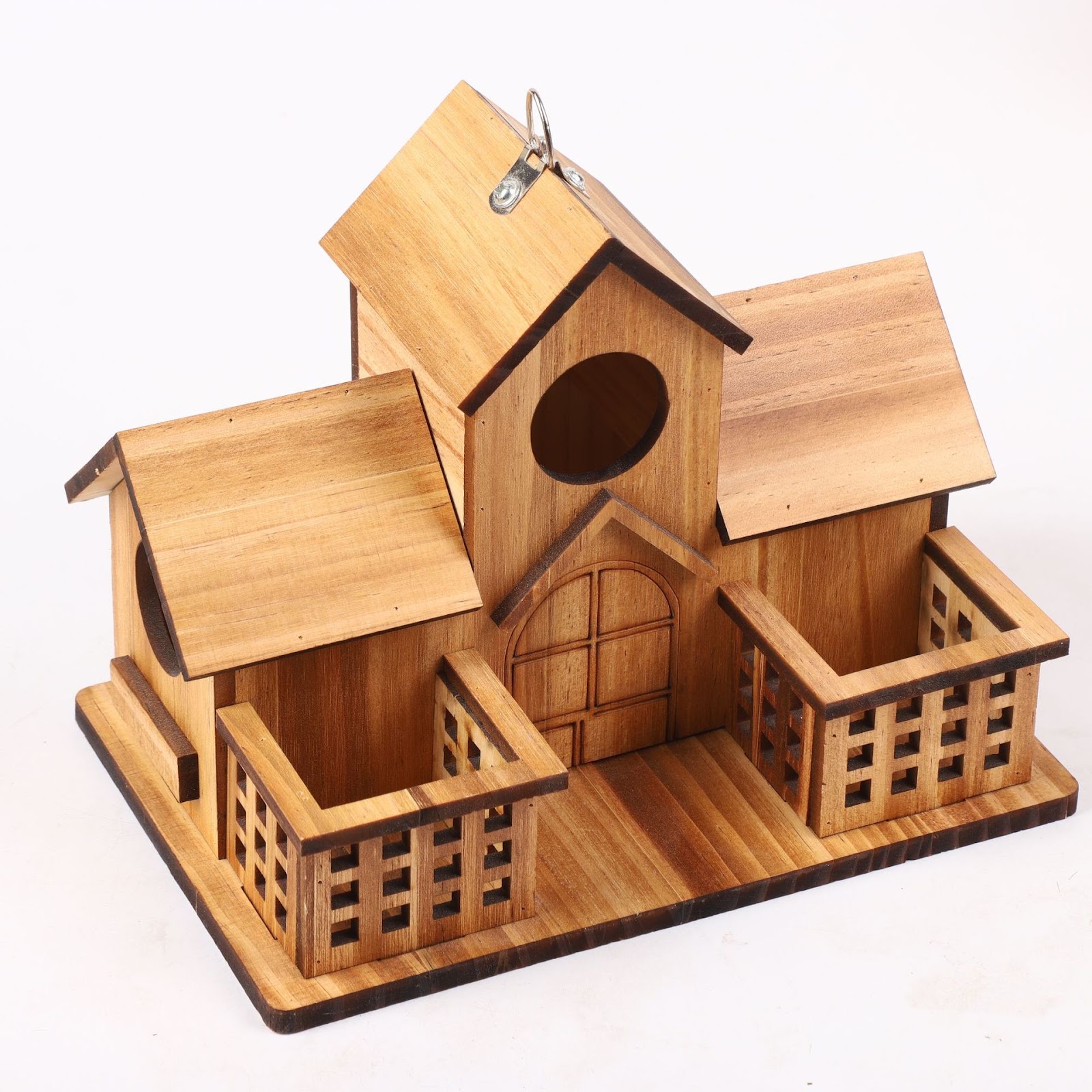 Hanging birdhouse made of pine wood