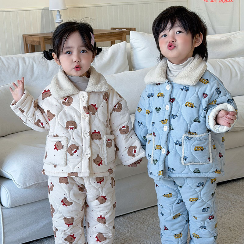 Padded children's pajama set, 3-layered, warm for winter