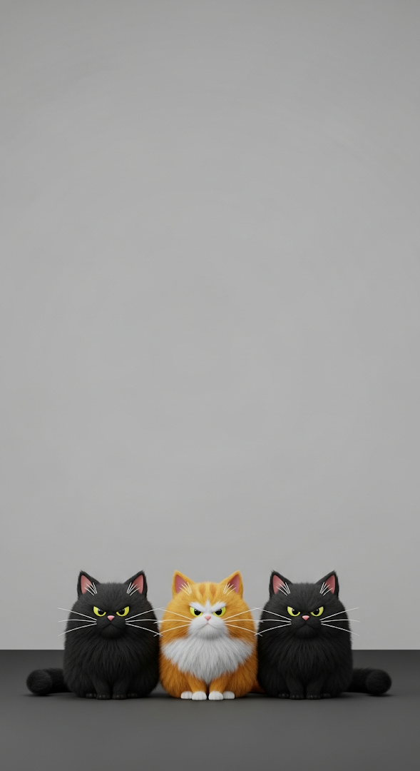 Funny Minimal 3D Cartoon Cats on Clean Background