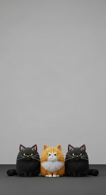 Funny Minimal 3D Cartoon Cats on Clean Background - Free mobile Wallpaper