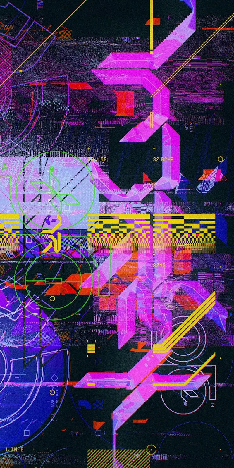 Abstract Neon Glitch Data - Digital Glitch Art Full HD iPhone Wallpaper (1200x2400)