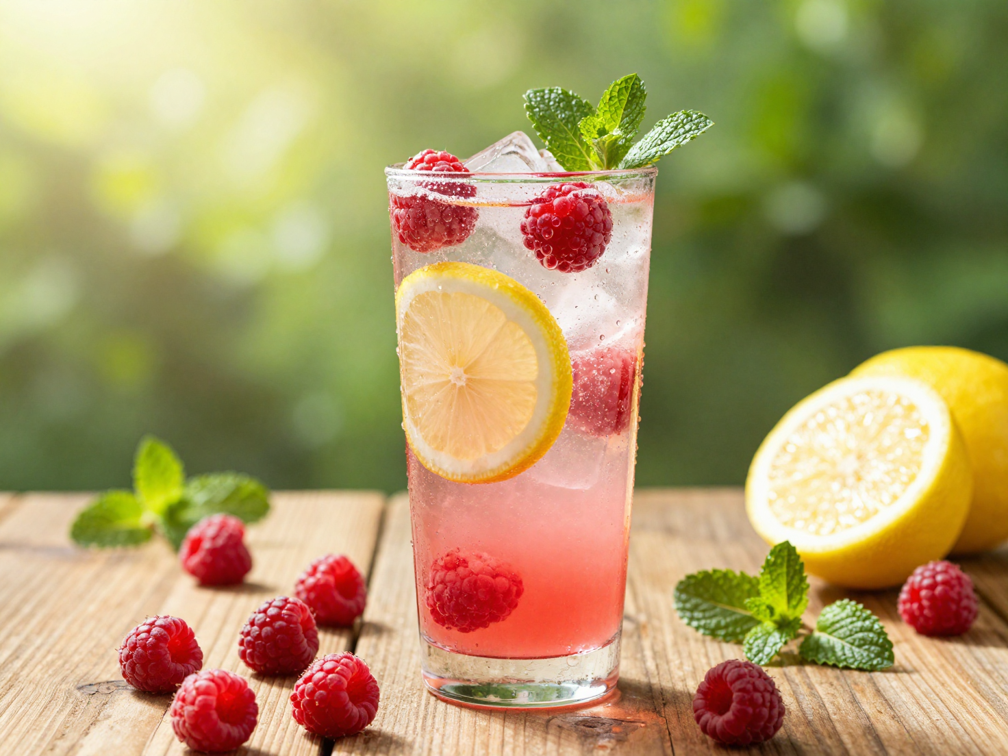 Se sirve un refrescante cóctel sin alcohol de limonada de frambuesa.