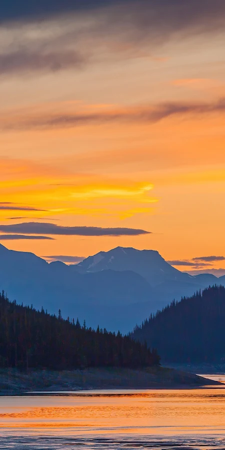 Sunset Mountains Lake 4K Phone Wallpaper