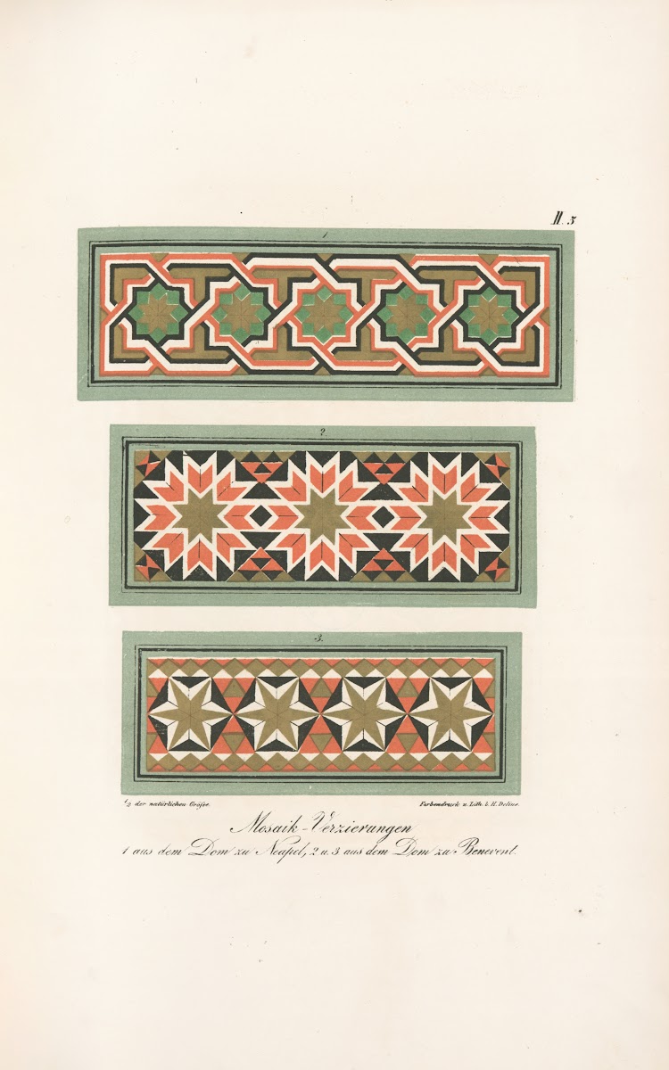 Mosaik Verzierungen 1 aus den Dom zu Neapel 2 u 3 aus dem Dom zu Benevent 1842