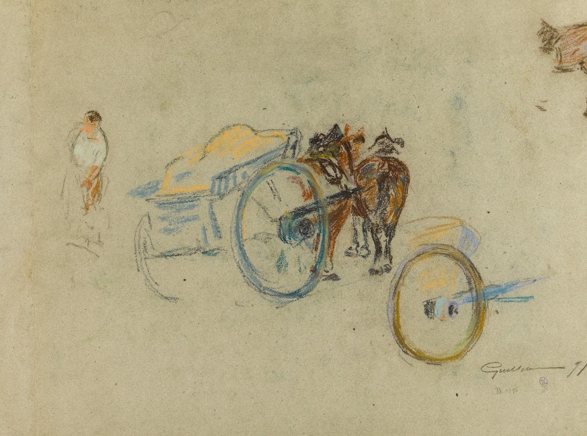 Tombereau attelé de deux chevaux 1871