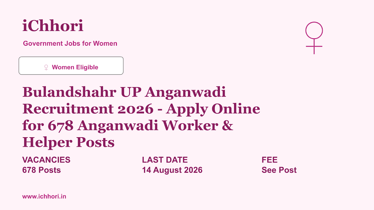 Bulandshahr UP Anganwadi Recruitment 2026 - Apply Online for 678 Anganwadi Worker & Helper Posts - iChhori