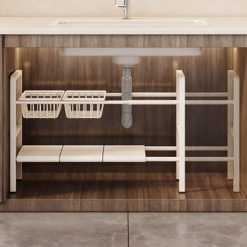 Pull-out under-sink shelf for the kitchen
