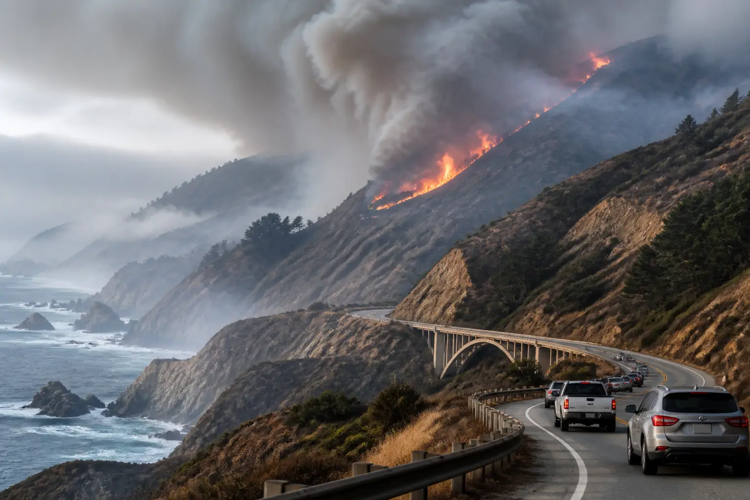Editorial image for Fire in California’s Big Sur region doubles in size overnight, forcing evacuations