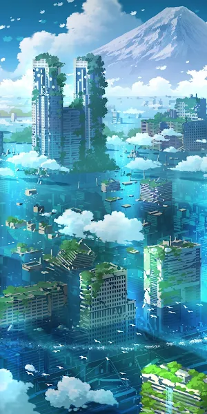 Futuristic Cityscape, Climate Fiction, Overgrown Architecture, Anime Art 2K Wallpaper Background