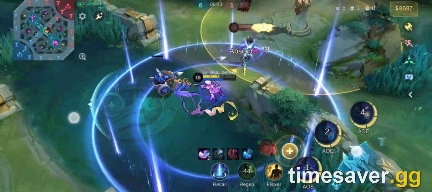 Dori casting a ring-shaped area skill in an MLBB Advance Server match