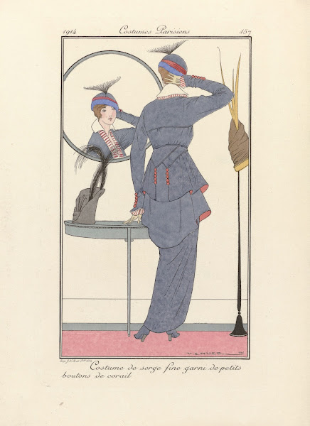 Costume de serge fine garni de petits boutons de corail 1914