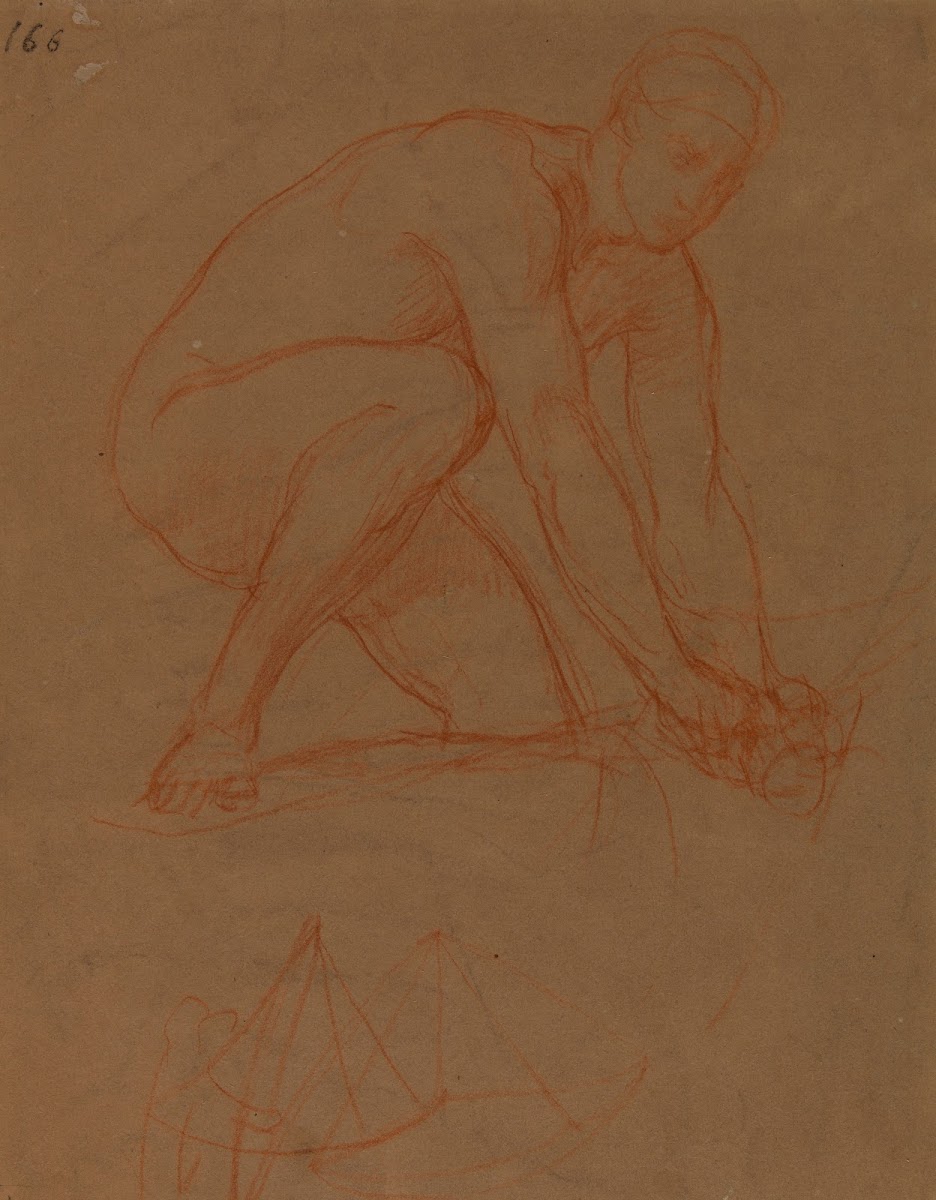 Homme nu accroupi et étude de carrelet 1854 1855