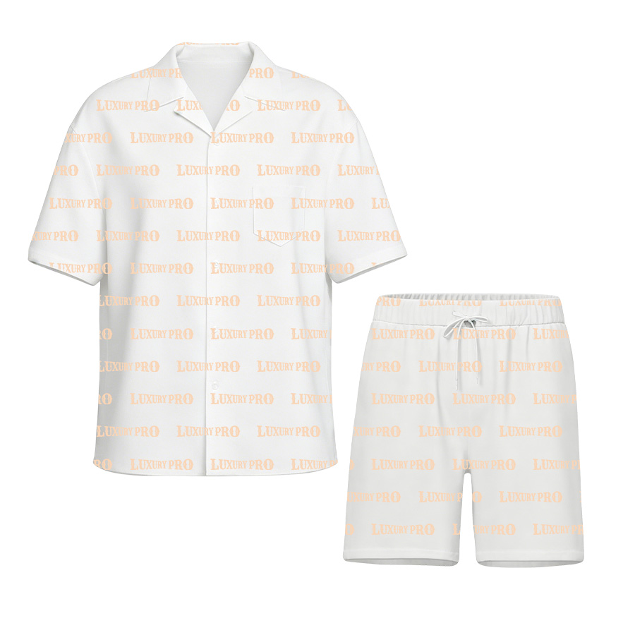 AOP MEG Cuban Collar Shirt with Pocket & All Over Print Beach Shorts Set (Slub Linen)